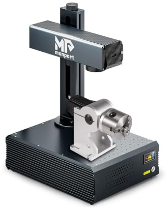 Monport GA 30W MOPA Faserlaser Graviermaschine mit Rotary, Farb Markierungsmaschine mit Autofokus, hohe Präzision, Desktop Laser Gravur Gerät, 175 x 175 mm Arbeitsbereich Laser Cutter für Metall Holz