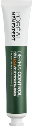 L'Oréal Men Expert S.O.S Niacinamid Anti-Imperfektionspaste 45 ml | Textur aus hellgrünem Ton, lokalisierte Nachtpflege oder reinigende Maske, angereichert mit Glykolsäure, Derma Control