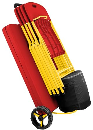 Creative Outdoor Folding Table and Chairs, 6 Ft, Built-in Wheels, Portable Durable Plastic (Red & Yellow)