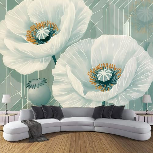 MIATCENRT Papier Peint Panoramique 3D, Blanc Coquelicot, Adulte Enfant Autocollant Mural, Pour Salon Chambre À Coucher Couloir Moderne Espace Visuel De Géométrique Floral Murale