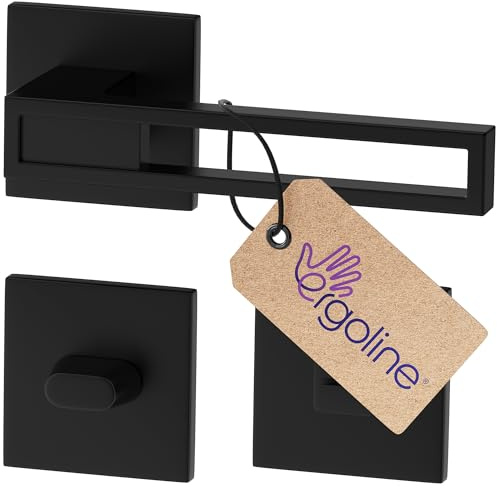 ERGO line Modern Design, Schwarz Türbeschlag TOMMY, Türgriff für Badtüren WC Schwarz Matt, Eckig Drückergarnitur, Die ultra-feine Silhouette, Türbeschlag, Türklinke Schwarz, Türdrücker