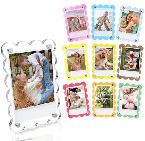 10 Pack 2.36 x 3.54 Inch Acrylic Fridge Magnetic Frame Scalloped, Double Sided Polaroid Frame, Magnet Picture Frames for Fridge suit Fujifilm Instax Mini, Frames for Fridge/Locker, Colorful Set