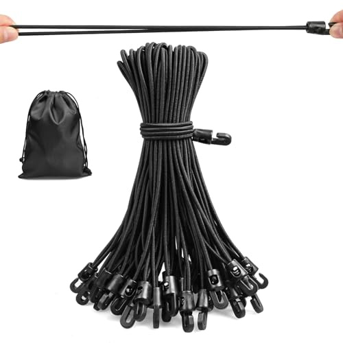Moinkerin 50 Stück 25cm Schwarze Spanngummis mit Haken - wasserdichtem und UV - beständigem，Expander mit Haken & Planenspannern, geeignet zum Fixieren von Planen, Campingzelten