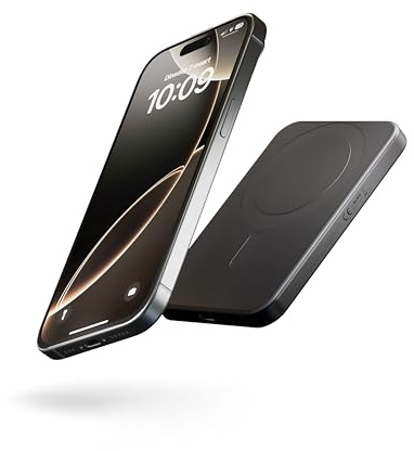 Zens Slim Aluminium Power Bank Qi2 5k mAh, MagSafe 15W Wireless Charger for iPhone Air/17/16/15/14/13/12 and AirPods, Includes 30 cm USB C-C Cable, Black