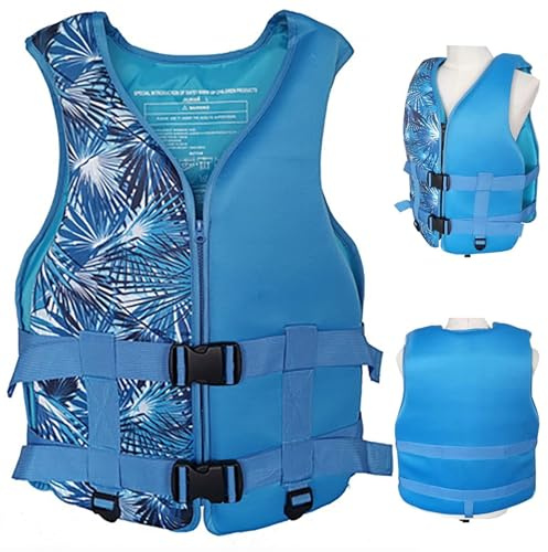 ALEPXS Bambini Adulti Aiuto al galleggiamento Salvagente di Sicurezza Regolabile con Tasche con Cerniera per Kayak Canottaggio Snorkeling Sport Acquatici(Blue,L)