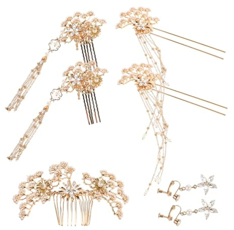 VINTORKY Perlenhaarnadeln für Hochzeit Dekorative Kristallhaarstäbe Traditionelle Chinesische Haarspangen Blumenkopfschmuck für Brautjungfern Asiatischer Haarschmuck für Frauen und Mädchen