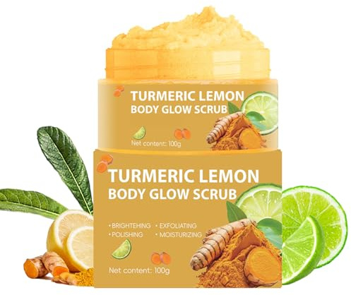 Gommage corporel au curcuma au citron, exfoliant hydratant et lisse hydraté, nettoyage en profondeur pour le corps, le visage, les mains et les pieds, exfoliant naturel pour homme et femme (100 g)