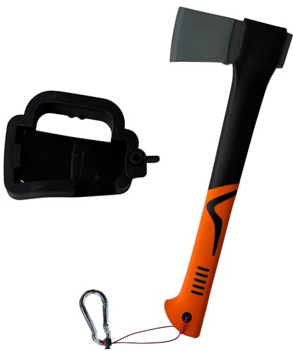 Axeplorer Ascia Incassabile 38 cm Accetta da campeggio, Bushcraft con lama in Acciaio al Carbonio, Impugnatura Antiscivolo, Fodero Protettivo, Moschettone, Corda per Legna, Trekking, Survival, Vanlife