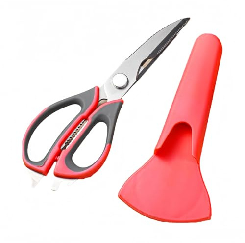 WildOath Kitchen Scissors with Magnetic Sheath - Sharp, Durable, and Ergonomic Grip for Ultimate Cooking Convenience (Red)
