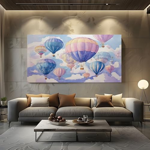 Quadri Moderni su Tela per Soggiorno e Camera da Letto Stampe Senza Cornice 70x140cm, Decorazioni da Parete Mongolfiera Acquerello Quadri Moderni Soggiorno e Camera da LettoCielo Colori Pastello