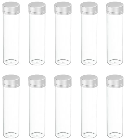 sourcing map 10 mini botellas de vidrio con tapas, botellas pequeñas transparentes de 50 ml, frascos vacíos de vidrio para manualidades, fiestas, bodas, recuerdos de decoración