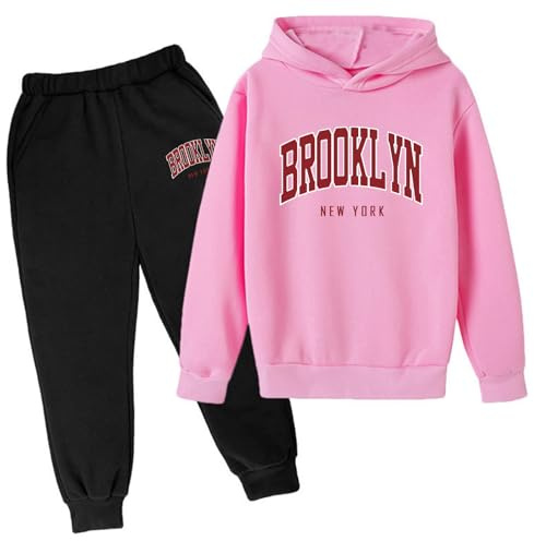Ensemble de jogging pour enfants filles avec sweat à capuche et pantalon en molleton, 2 pièces, sweat-shirt à capuche, tenue d'automne et d'hiver, sweat-pantalon pour sortir avec capuche, tailles pour