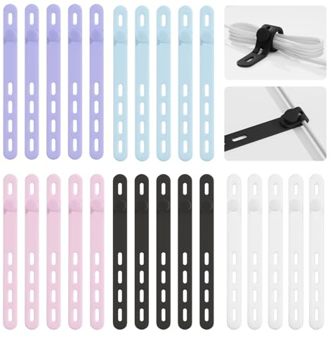 25Pack Silicone Cable Ties,Reusable Cord Organizer for Bundling Electrical Cords,Adjustable Data Cable Organizer Ties,High Elasticity Cable Straps for Home/Office/School/Travel(5 Colors)
