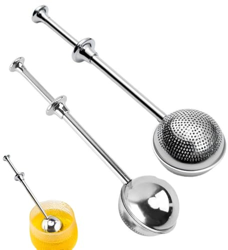 Lot de 2 passoires à thé en vrac en acier inoxydable 304 avec poignée télescopique, pince à thé, filtre à thé pour tasse, thé en vrac, rose, café, épices, sucre, farine, poudre de cacao, 2 styles