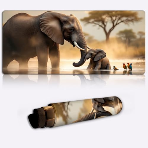 elephants meeting dawn Mouse Mat Extended for Gamers, Non-Slip Base Office Home Novelty Printed Desk Accessory Large Laptop Desktop Printed Art Ergonomic 600 * 350 * 4mm