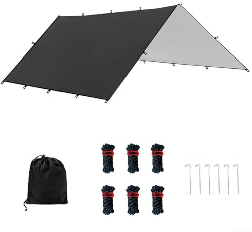 Honseadek Tienda de campaña multiusos para acampar al aire libre, protección contra el sol y la lluvia, con clavos para el suelo y cuerdas resistentes al viento, lona ligera e impermeable (M: 120 x