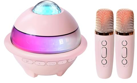 Karaoké Portable pour Enfants avec 2 Micros Bluetooth,Effets de Voix & Lumières-Kit Chant Familial avec Enceinte,Idéal pour Anniversaires,Fêtes et Voyages-Cadeau Musical pour Filles et Garçons (Rose)
