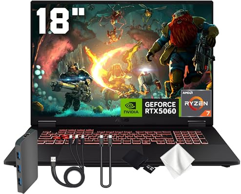 ASUS TUF A18 18 WUXGA 144Hz Gaming Laptop, AMD Ryzen 7 260, NVIDIA GeForce RTX 5060 8GB GDDR7, 64GB DDR5, 3TB Storage(2TB SSD&1TB Docking), Backlit Keyboard, Copilot, Wi-Fi 6E, Win 11 Pro, Gray