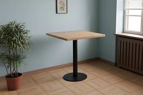 SAM Bistrotisch Joan | 80 x 80 cm eckig | Holz | Farbe: Eiche | Gerade Kante | schwarzes rundes Säulengestell aus Metall | Säulentisch/Esstisch für Küche, Café & Essbereich