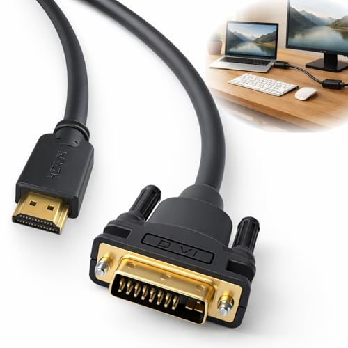 JXRSKJ Câble HDMI vers DVI 2m, Bidirectionnel (DVI-D, Full HD 4K Highspeed avec Ethernet) Connecteur HDMI Mâle vers DVI-D 24+1, Compatible avec Projecteur, Ordinateur Portable, TV, PC, Lecteur DVD