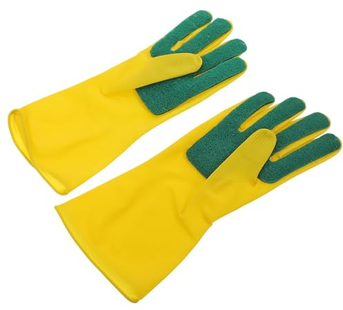 TEHAUX Kitchen Dishwashing Gloves Comfortable to Wear and Easy to Use 1 Pair with Scouring Pad, Reusable Household Cleaning Gloves Made of Latex and Sponge for Car and Pet Washing
