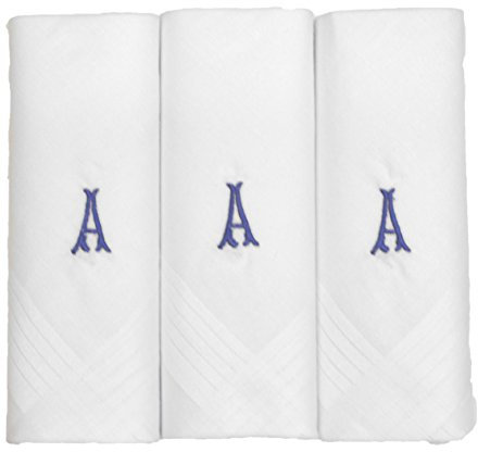 Pack de 3 pañuelos de un solo color con iniciales bordadas para hombres White - letter A Talla única