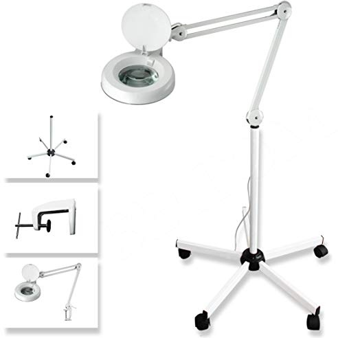 Beltom® Lente 5 DIOTTRIE d'Ingrandimento con STATIVO, Morsetto E Molle Interne E Lampada A Luce Bianca Fredda per Estetista ESTETICA, Laboratorio E LAVORI di PRECISIONE