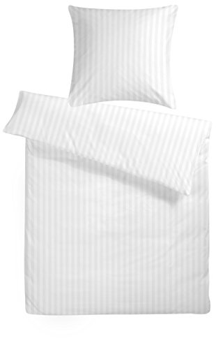 Carpe Sonno Damast Bettwäsche 155x220 cm Hotelqualität – Weiß Damast | Exklusive Hotel-Bettwäsche aus 100 % Baumwolle | robuster Reißverschluss | Set mit Kissenbezug 80x80 | edler Glanz