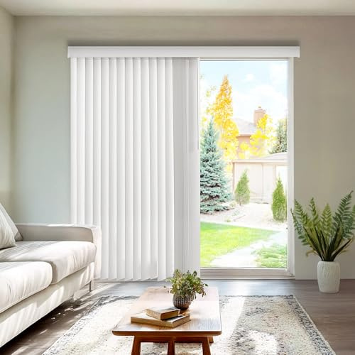 CHICOLOGY Vertical Blinds for Sliding Glass Doors & Patio Doors, Oxford White (Vinyl), 3.5 PVC Slats, Cordless Wand Tilt + Traverse, Reversible Stack Left/Right, Valance Included, 78 W x 84 H