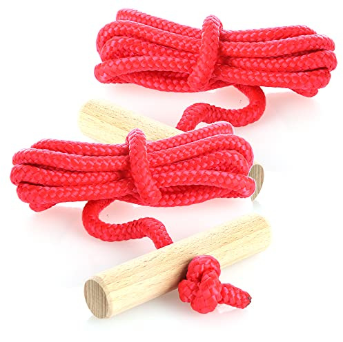 com-four® 2X Premium Schlittenleine mit Holzgriff, extra Starkes | Made in Germany!