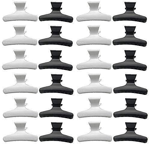 BGTXINGI 24Pcs Large Butterfly Hair Clamps Black and White Plastic Clip Hairdressing Tray Hair Positioning Hairpin