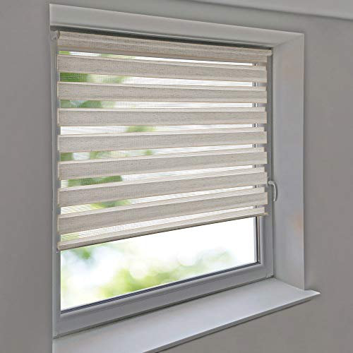 Sonnenschutz-HH - Doppelrollo Klemmfix ohne Bohren Vario Seitenzug Duorollo AUSSENMAß Breite 75 x 230 cm Höhe - Leinen-Struktur Creme