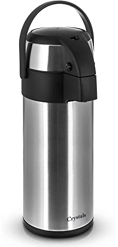 3L/5L Pump Action Air Pot Flask with Vacuum Insulated, Safety Lock & Carry Handle for Drink, Tea & Coffee by Crystals® (3L Air Pot Flask)