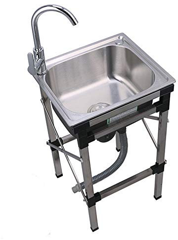 HomeLava Modern Mobile Spüle 304 Edelstahl Küchenspüle Outdoor Gebürstet Eckig mit Ständer für die Außenküche