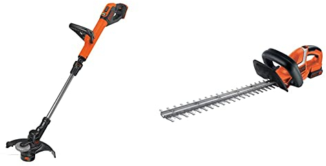 BLACK+DECKER Taille-Haies Sans Fil 18V, Taille-Haies Electrique 45 cm & Coupe-Bordures Sans Fil 18V, Coupe-Bordures avec 2 Vitesses, Tête Pivotante 180°, Tube Télescopique et 2 Poignées