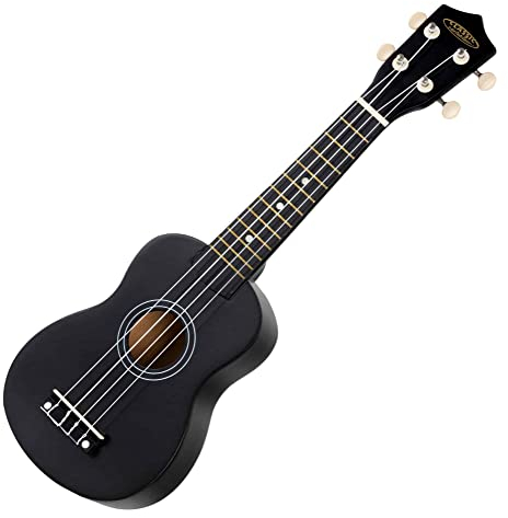 Classic Cantabile US-50 BK Sopranukulele - Ukulele mit 12 Bünden - leichtgängige Gitarrenmechanik - Weiße Nylon-Saiten - Schwarz