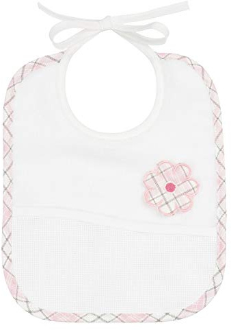 Filet - Lätzchen aus weicher Frottee-Baumwolle mit Gänseblümchen-Stickerei, Aida-Tasche zum Besticken, ideal für Neugeborene und Babys, 100% Made in Italy, Weiß und Rosa