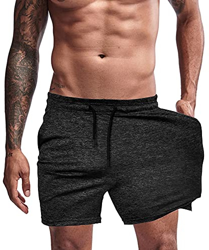 Agilelin Athletic Shorts för män, innersöm med ficka, träning, snabbtorkande, svart, L