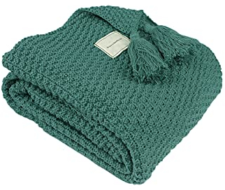 Strickdecke mit Fransen, Warm und Weich Tagesdecke Wolldecke Büro-Klimadecke Schaldecke Nordisch Sofadecke, Schal Decke Weiche Überwürfe für Sofa Bett Überwurf Decken (Grün)