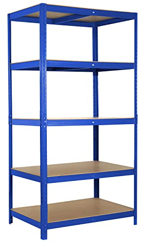 Ribelli Schwerlastregal, 180 x 90 x 60 cm (HxBxT), bis 875 kg belastbar, 5 Verstellbare Ablagen, Kellerregal, Lagerregal, Steckregal, Regal Metall, Blau