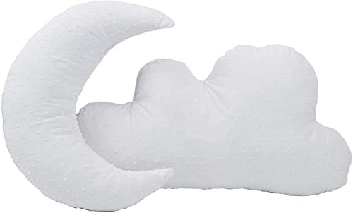 Cojines Decorativos Cuna Grabados con Nombre - Cojines Infantiles Personalizados con Forma de Luna y Nube - Conjunto Cojines Decorativos para bebé Bordados con el Nombre - Plumeti - Blanco - Nenel