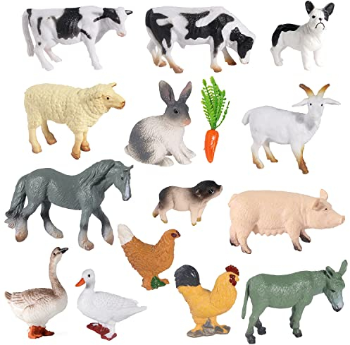 SIENON 15 Stück Tierfiguren Spielzeug Mini Bauernhof , Scheune Tiere, Miniatur Kuchen Topper Ornamente für Ostereierfüller Tiere Thema Geburtstag Party
