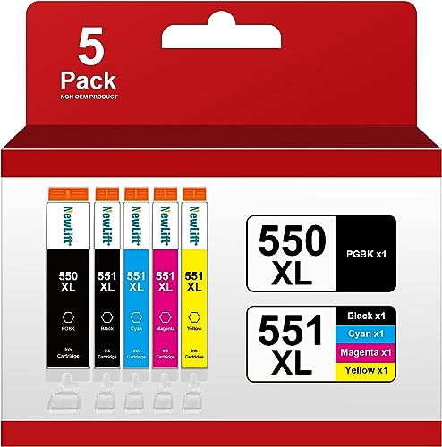 NewLift PGI-550XL CLI-551 XL Multipack Kompatible für Canon Druckerpatronen 550 551 für Pixma MX925 MG5650 IP7200 MX920 MX725 MX925 IX6850 IP7250 IP8750 MG5450 MG5550 MG6350(PGBK/C/M/Y/BK,5er-Pack)