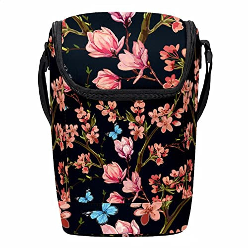 HOHODIY Lonchera con patrón floral negro para niños y niñas, lonchera reutilizable para niños y niñas, bolsas bento para la escuela y viajes