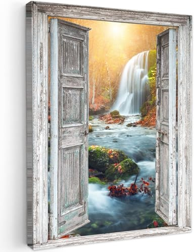 MuchoWow© Cuadros Decoracion Salon Modernos 50x70 cm Pinturas Lienzo Decorativo para Pared Decoración Hogar Lienzos Cascada - Vista desde la ventana - Paisaje