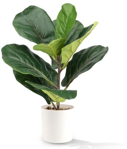 Künstlicher Feigenblatt-Feigenbaum, 40 cm, künstlicher Feigenbaum mit Kunststoff-Pflanzgefäß, kleine Ficus Lyrata, künstliche Pflanze für den Innenbereich, Zuhause, Büro, perfekte