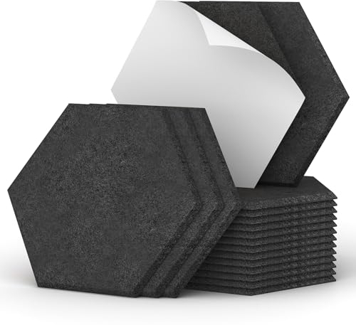 Hexagon Akustikpaneele selbstklebend 18 Stücke, TONOR Schallabsorber Schallschutz mit Hochdichte Wandfliesen Schalldämmung 30x26x1 cm für Studio, Büro, Akustische Behandlung und Gaming deko, Schwarz