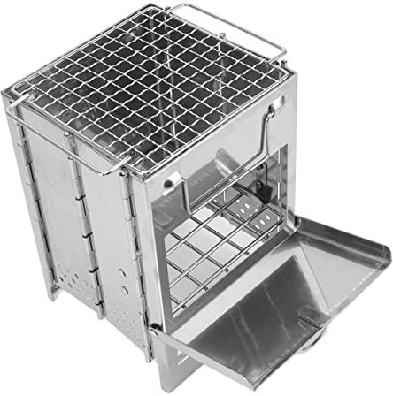 Haofy Mini Parrilla de Barbacoa, Estufa de Parrilla de Madera, Estufa de Leña para Acampar, Mini Parrilla de Barbacoa Integrada de Acero Inoxidable Plegable para Pícnic Cálido Al Aire