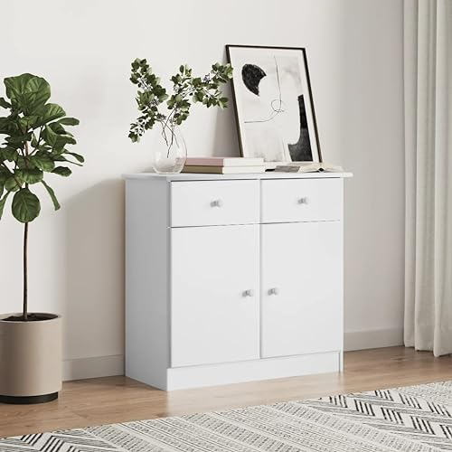 Homgoday Sideboard mit Stauraum Aufbewahrungsschrank Anrichte Beistellschrank Büroschrank Mehrzweckschrank Standschrank Flurschrank Modern für Wohnzimmer Weiß 77x35x73 cm Massivholz Kiefer