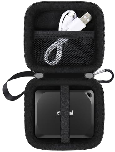 Lacdo Funda Disco Duro Externo para Crucial X6 / E Portable SSD 1TB 2TB 4TB USB 3.2 Bolsa de Viaje Protectora Transporte Antigolpes Estuche, Negro+Negro
